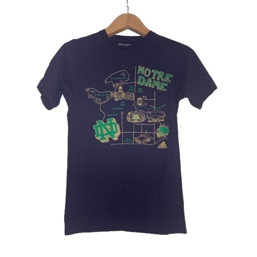 Notre Dame Knit Shirt Womens S Blue Fighting Irish Campus Short Sleeve Adidas